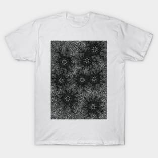 Aboriginal Art - Waterhole Dreaming Black White T-Shirt